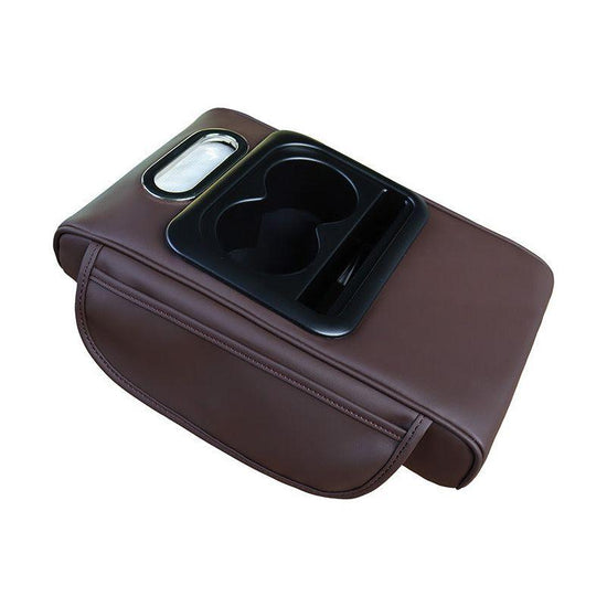 GT-6 No embroidery Coffee ,Multifunctional Car Armrest Storage Box Cushion - Universal Fit with Cup Holder and Tissue Dispenser