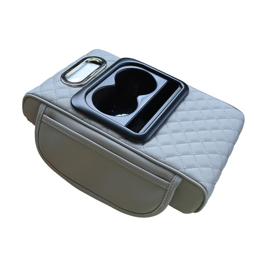 GT-6 Embroidery Gray ,Multifunctional Car Armrest Storage Box Cushion - Universal Fit with Cup Holder and Tissue Dispenser