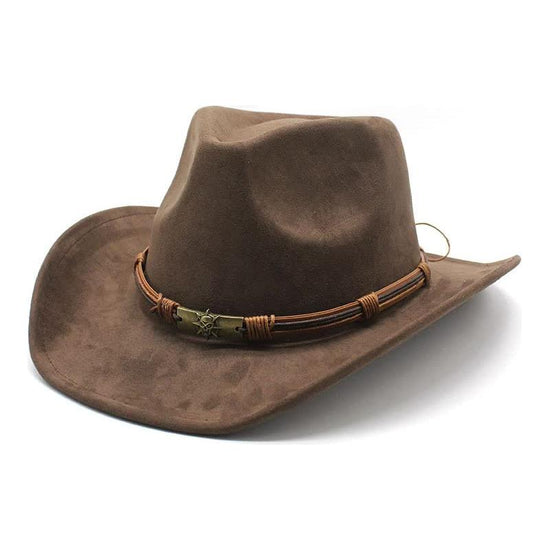Brown Unisex Faux Suede Western Cowboy Hat - Wide Brim Vintage Fedora for Outdoor Travel,M(57-58cm)