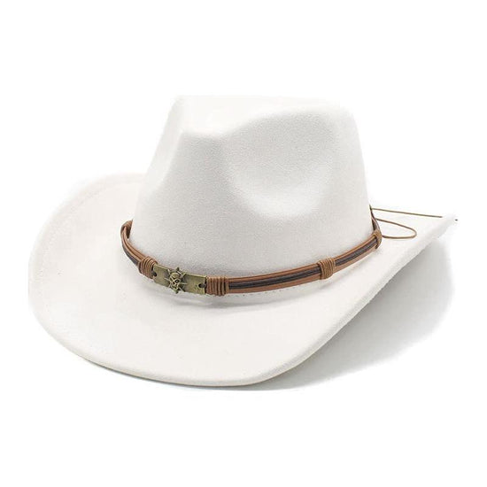Milky white Unisex Faux Suede Western Cowboy Hat - Wide Brim Vintage Fedora for Outdoor Travel,M(57-58cm)