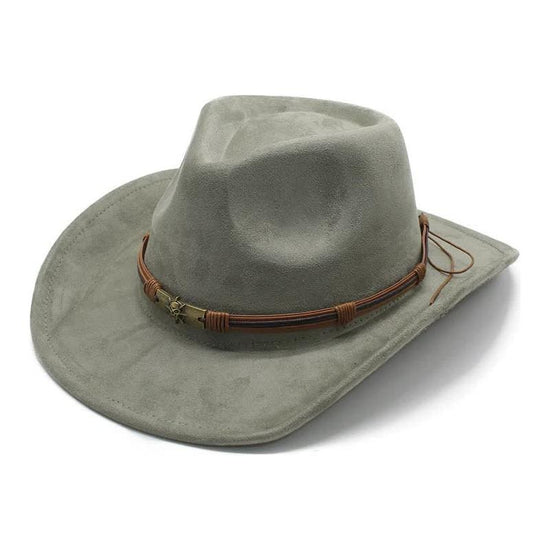 Green Unisex Faux Suede Western Cowboy Hat - Wide Brim Vintage Fedora for Outdoor Travel,M(57-58cm)
