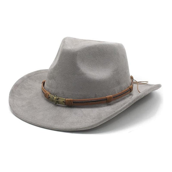 Gray Unisex Faux Suede Western Cowboy Hat - Wide Brim Vintage Fedora for Outdoor Travel,M(57-58cm)