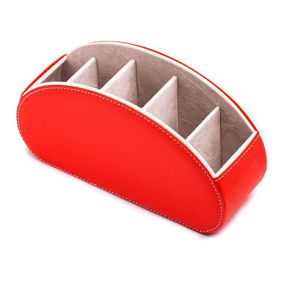 Red Stylish Remote Control Storage Box - PU Leather Organizer with Compartments