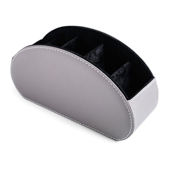 Gray Stylish Remote Control Storage Box - PU Leather Organizer with Compartments