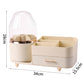 Cream Color Rotating Makeup Organizer Box - Multi-Compartment Cosmetic Storage with Dustproof Cover