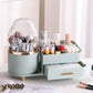 Green Rotating Makeup Organizer Box - Multi-Compartment Cosmetic Storage with Dustproof Cover