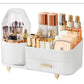 White Rotating Makeup Organizer Box - Multi-Compartment Cosmetic Storage with Dustproof Cover