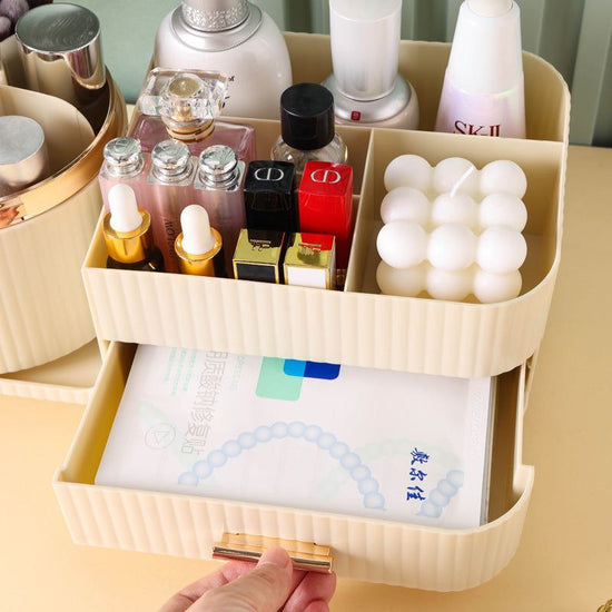 Green Rotating Makeup Organizer Box - Multi-Compartment Cosmetic Storage