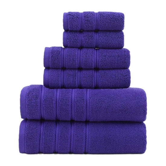 Purple Luxury Cotton Towel Set - 6-Piece Ultra-Soft Bath, Hand, and Washcloth Set