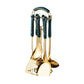 Dark Green Gold Stainless Steel Kitchen Utensil Set - 7-Piece Golden Cooking Tools with Stand