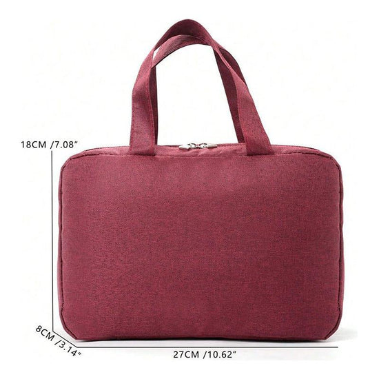 Wine Red Multipurpose Portable Travel Toiletry Bag - Waterproof Cosmetic Organizer with Zipper