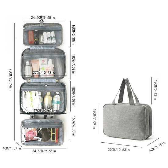 Gray Multipurpose Portable Travel Toiletry Bag - Waterproof Cosmetic Organizer with Zipper