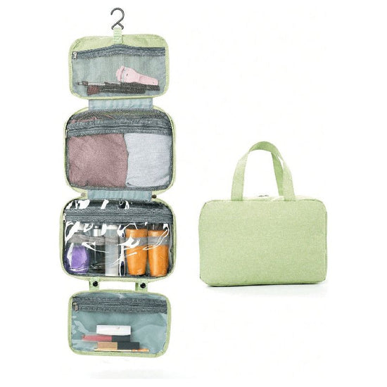 Green Multipurpose Portable Travel Toiletry Bag - Waterproof Cosmetic Organizer with Zipper