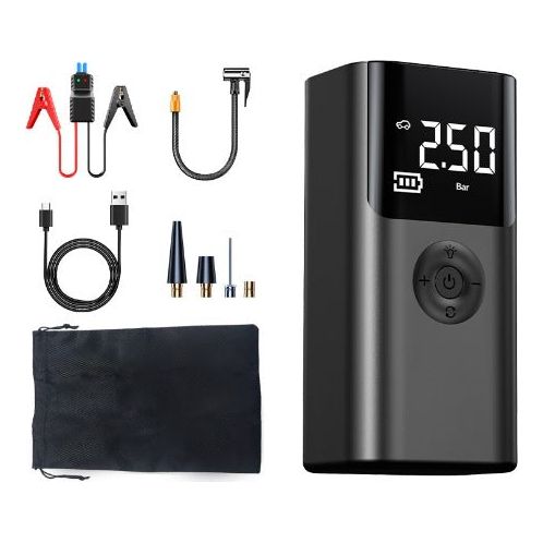 6000 mAh Portable Multifunctional Car Jump Starter & Tire Inflator - All-in-One 12V Device with Phone Charging, LED Lighting, and Pressure Gauge