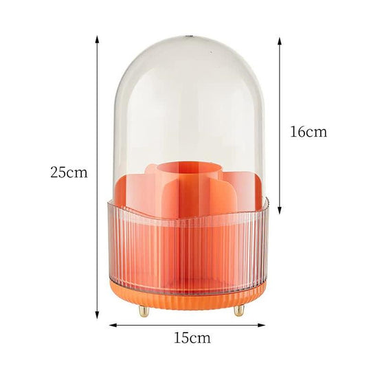 2 PCS Orange Rotating Makeup Brush Organizer with Dustproof Cover - 360° Swivel Cosmetic Holder for Brushes, Lipsticks, Eyeliners, and More