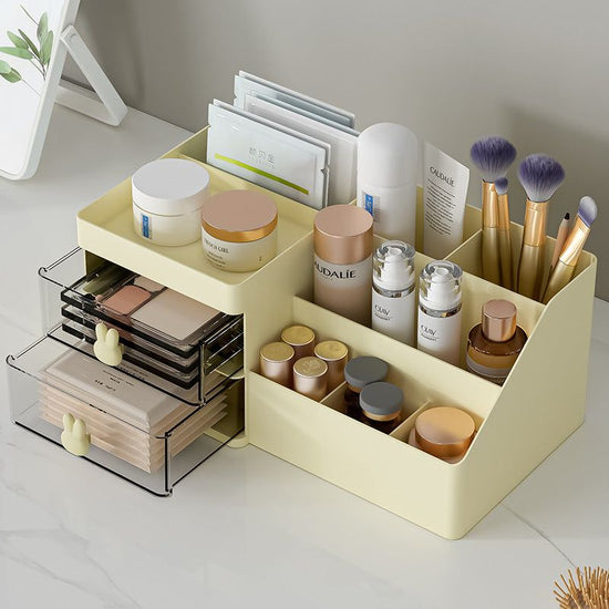 Pink Drawer-Style Cosmetic Organizer - Multifunctional Jewelry Storage Box for Desk - Minimalist Desk Organizer for Students