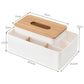 White Multifunctional Tissue Box Organizer - Bamboo Lid with Dividers for Desktop Storage