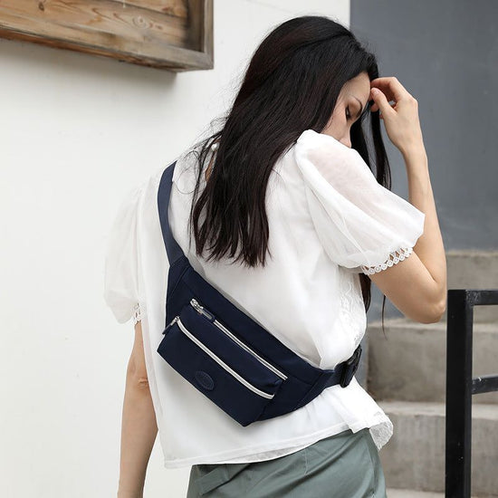 Dark Blue Casual Chest Bag - Water-Resistant Compact Waist Pack for Women with Adjustable Strap