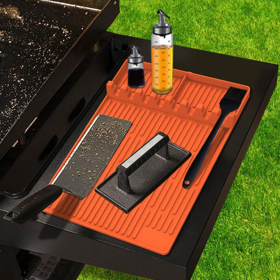 Orange Silicone BBQ Grilling Mat - Heat Resistant Side Rack Protector for Grills and Baking Trays