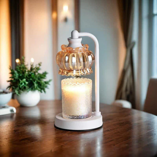 White Vintage Glass Shade Candle Warmer Lamp with Dimmer and Bonus Bulbs - Elegant Home Decor