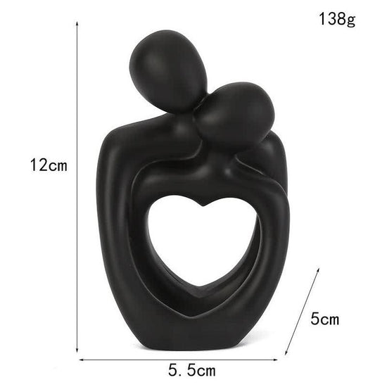 Black Romantic Couple Figurine with Heart Design - Modern Minimalist Decorative Statue