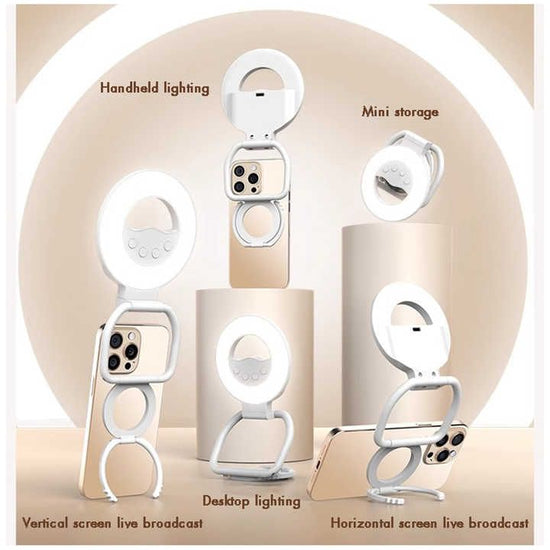 Foldable Clip-On Selfie Ring Light with Stand - Adjustable Brightness for Smartphones