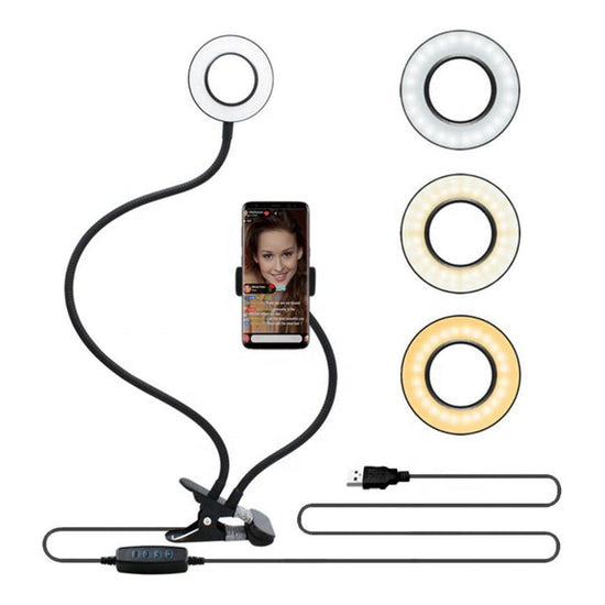 Flexible LED Ring Light with Phone Holder - Adjustable Brightness & Clip Base