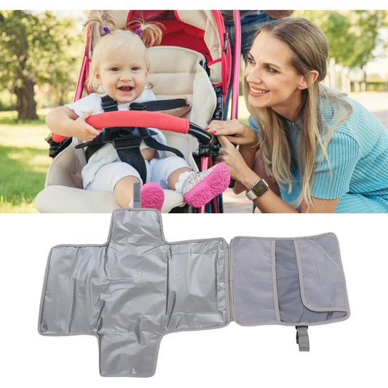 Grey Portable Baby Diaper Changing Pad with Storage Pockets - Travel Essentials for Parents