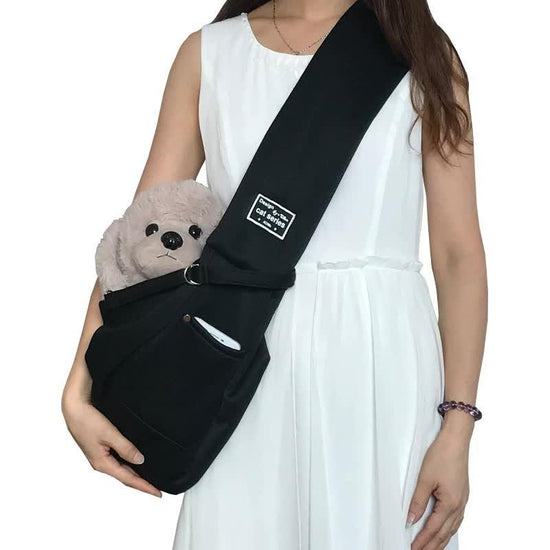 Black Adjustable Pet Sling Carrier Bag - Comfortable and Hands-Free Design