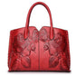 Red  Elegant Embossed Rose Leather Handbag - Vintage Style Tote Bag