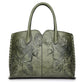 Green Elegant Embossed Rose Leather Handbag - Vintage Style Tote Bag