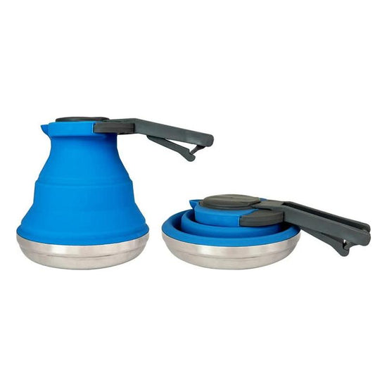 Blue 304 Stainless Steel Collapsible Silicone Tea Kettle - Portable and Heat-Resistant Design