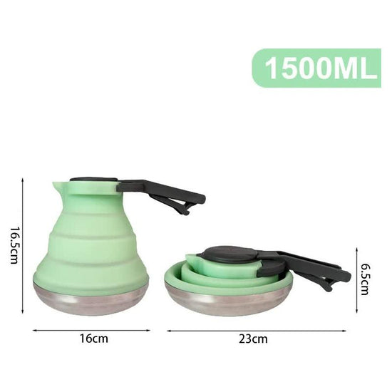 Green 304 Stainless Steel Collapsible Silicone Tea Kettle - Portable and Heat-Resistant Design