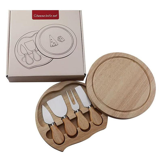 Steel Premium Wooden Cheese Board Set with Knives - Perfect for Entertaining