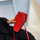 Red Gothic Red Coffin-Shaped Crossbody Bag with Embroidered Rose - Unique Fashion Statement