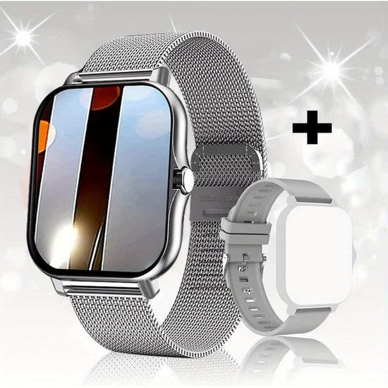 Steel Bracelet With Silicone Strap Silver Smart Fitness Watch with Large Display - 24 Sport Modes, Heart Rate Monitor & More