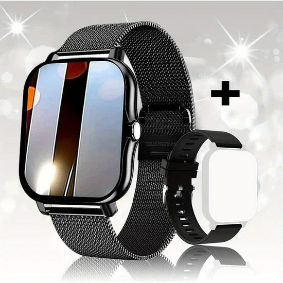 Steel Bracelet With Silicone Strap Black Smart Fitness Watch with Large Display - 24 Sport Modes, Heart Rate Monitor & More