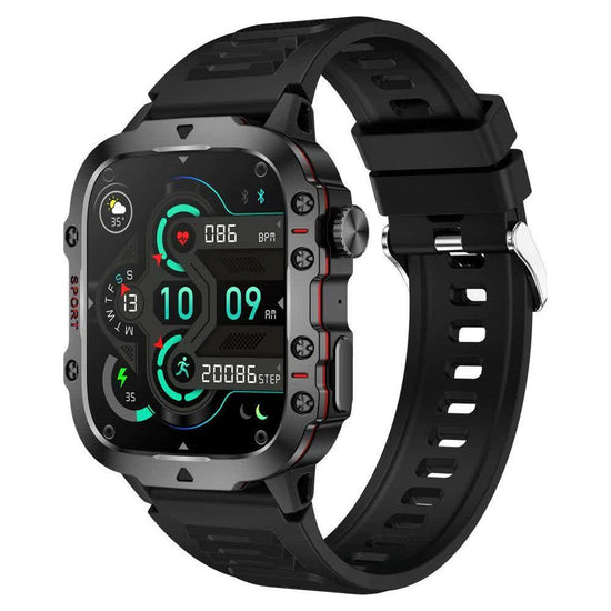 Black Rugged Smart Fitness Watch - Waterproof, Multi-Sport Modes, and Health Tracking