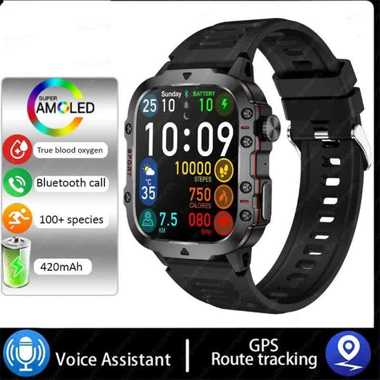 Black Rugged Smart Fitness Watch - Waterproof, Multi-Sport Modes, and Health Tracking