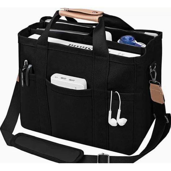 Black Multi-Functional Canvas Tote Bag with Adjustable Strap - Spacious and Durable