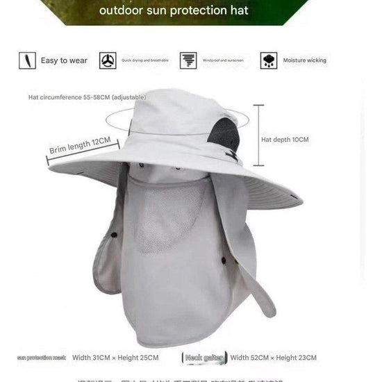 Light Grey Outdoor Sun Protection Hat with Detachable Face and Neck Flap - UPF 50+