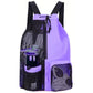 Purple Mesh Drawstring Backpack - Lightweight Sports and Beach Bag with Pockets