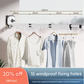 White Wall-Mounted Foldable Clothes Drying Rack - 3-Section Aluminum with 15 Windproof Hooks