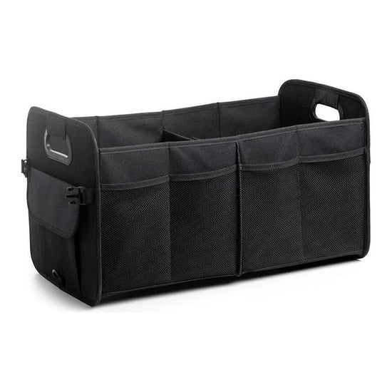 Black Foldable Car Trunk Organizer - Multi-Compartment Storage Box with Handles