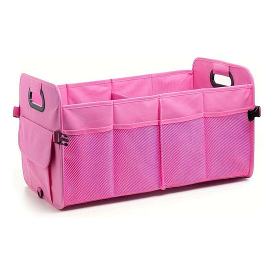 Rose Red Foldable Car Trunk Organizer - Multi-Compartment Storage Box with Handles