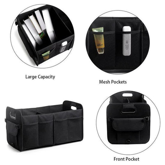 Beige Foldable Car Trunk Organizer - Multi-Compartment Storage Box with Handles