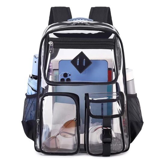 Black Clear Transparent Backpack - Stylish PVC School Bag with Multiple Pockets