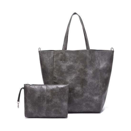 Grey Classic Large PU Leather Bag with Inner Pouch - Elegant and Functional