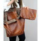 Grey Classic Large PU Leather Bag with Inner Pouch - Elegant and Functional