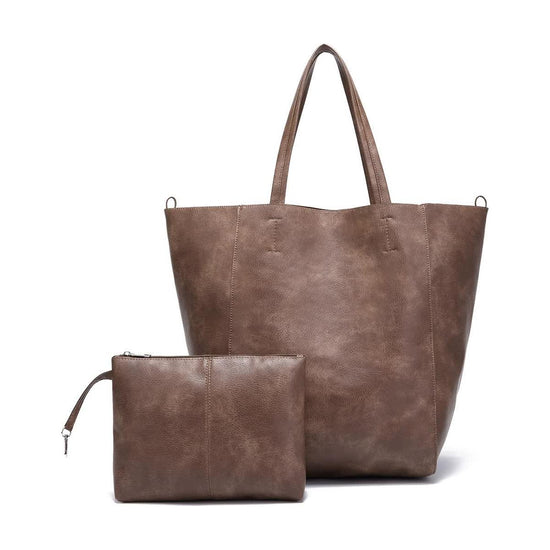 Brownish Classic Large PU Leather Bag with Inner Pouch - Elegant and Functional